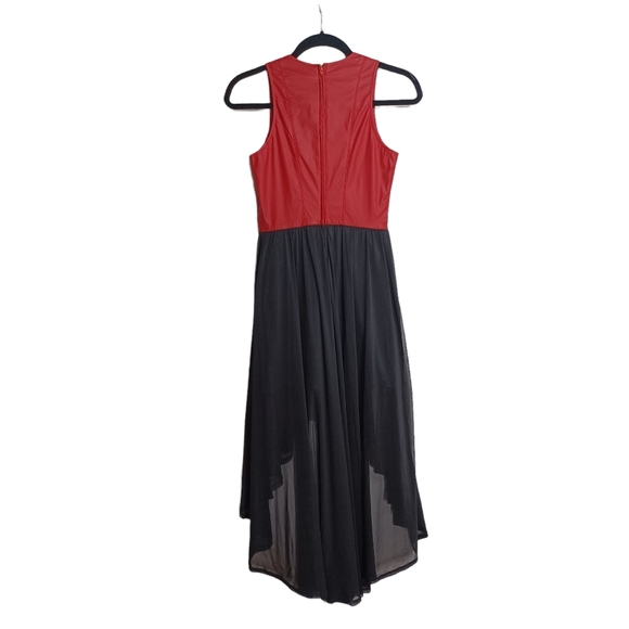BETTER BE Red Faux Leather Cut Out Sleeveless High Low Mesh Midi Dress Small - Picture 2 of 9